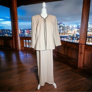 Karen Miller 2 Piece Beige Sleeveless Dress With Long Sleeve Jacket.  Size 16